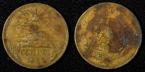 Mexico ESTADOS UNIDOS MEXICANOS Bronze 1955 20 Centavos Better Date KM# 439 (78)