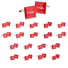 RED Square Wedding Script Cufflinks in Various Roles in a Cufflink Box X2SSRC