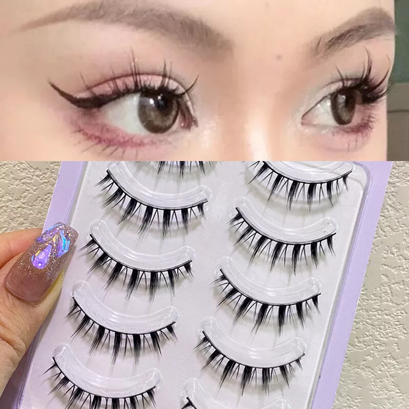 5 Pairs False Eyelashes, Transparent Stem False Eyelashes, Wavy Lashes  Extensions Manga Anime Makeup Beauty Cosmetic