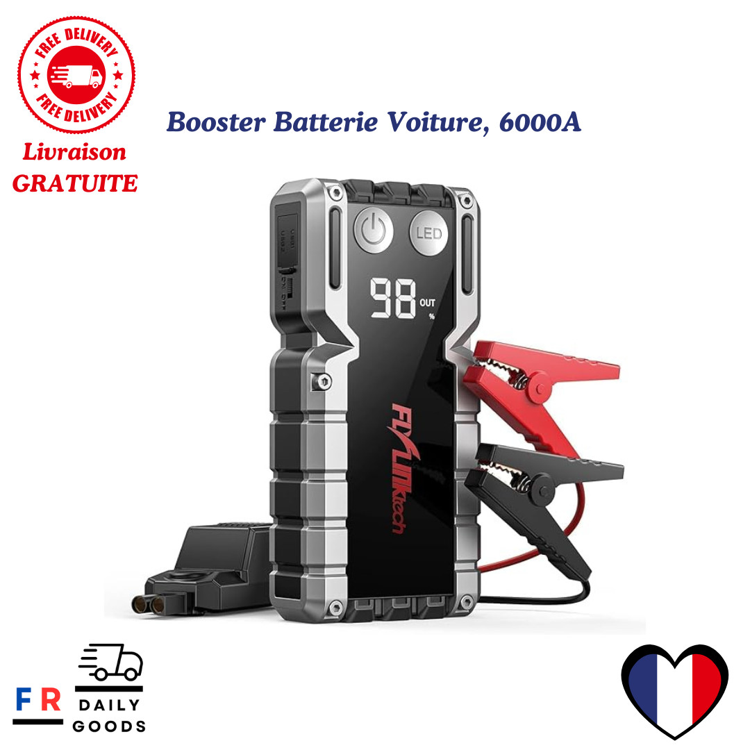 Démarreur batterie 6000A ultra puissant avec pinces de protection intelligentes