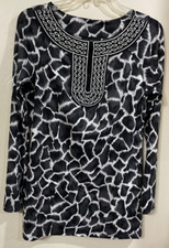 INC InterNational Concepts Boho Blouse Small Petite EUC B W Animal Print