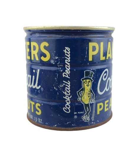 Vintage PFLANZGEFÄSSE Cocktail Erdnüsse Blechdose Mr Peanut 13 oz Dose leer dunkelblau - Bild 6 von 9