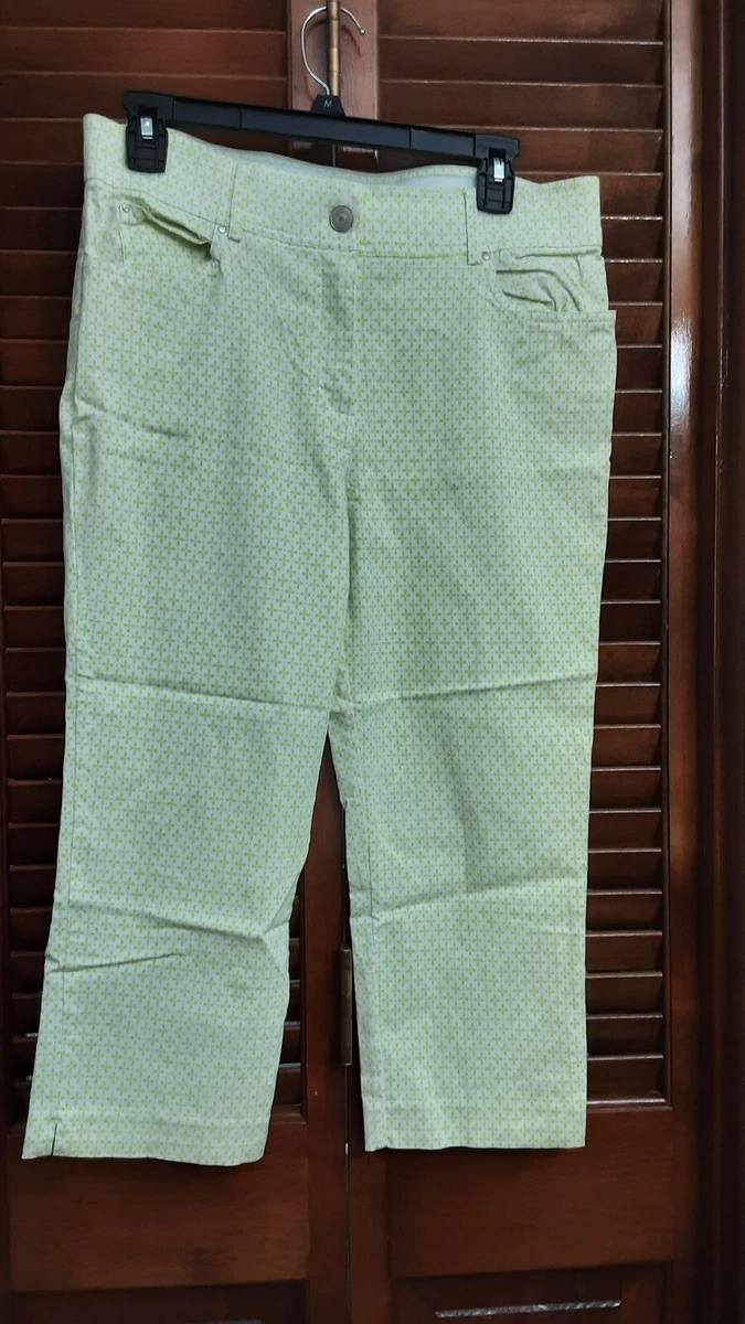 VERVE BLUES Stretch Capri Pants Womens 12 Yellow Green Bow Detail