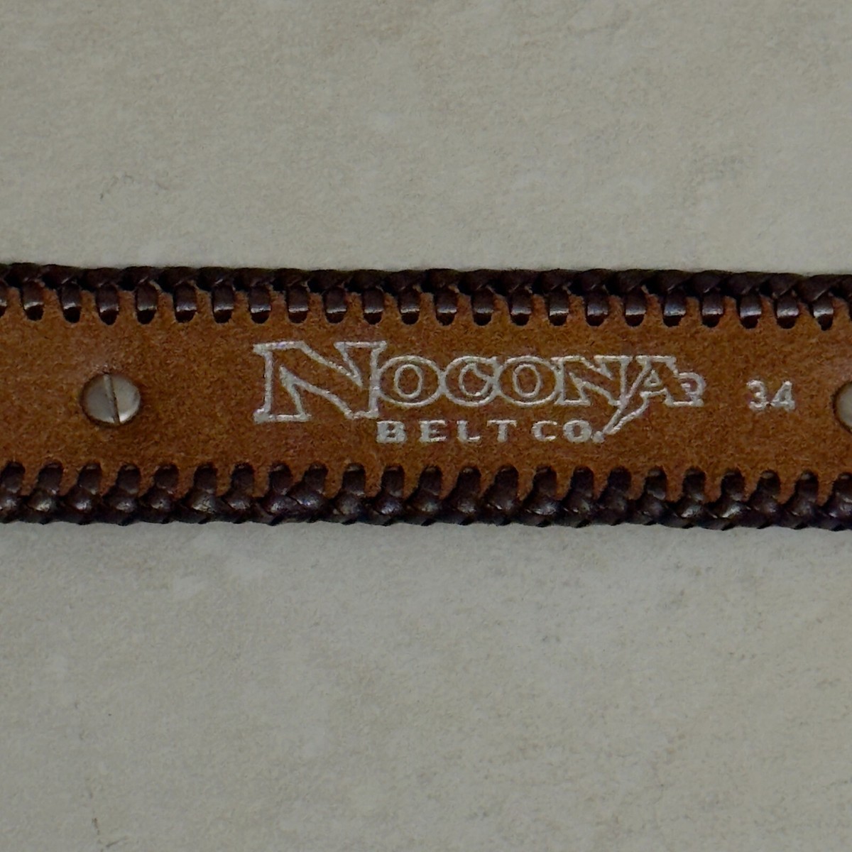 Sz 34 Nocona Belt Brown Leather Western Bison Bull Silvertone