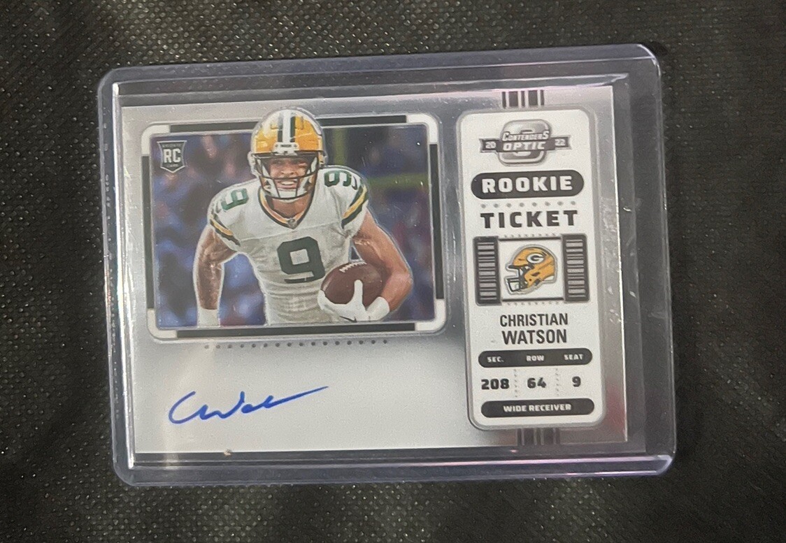 Christian Watson ON CARD AUTO SILVER PRIZM VARIATION 2022 Optic Contenders #110