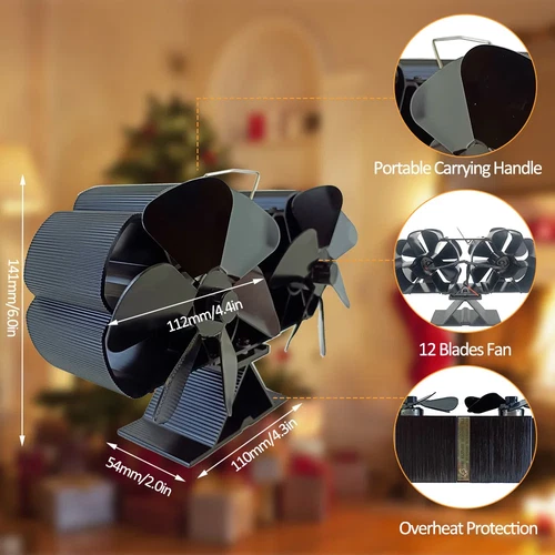 12 Blade Fireplace Fan Wood Stove Fan for Wood Burning Stove,Heat Powered Stove - Picture 9 of 17