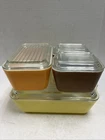 Vintage Pyrex Refrigerator Dish Set 8 Piece with Glass Lids, Yellow Orange Brown