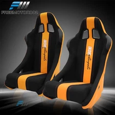 Universal Bucket Racing Seats Pair Pineapple Cloth W/Slider Black Orange LH RH
