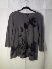 Talbots Shirt Women M 3/4 Sleeve Floral Gray Black