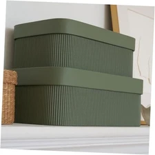 Decorative Storage Boxes with Lids – Set of 2 Beautiful Fluted Cardboard Sage