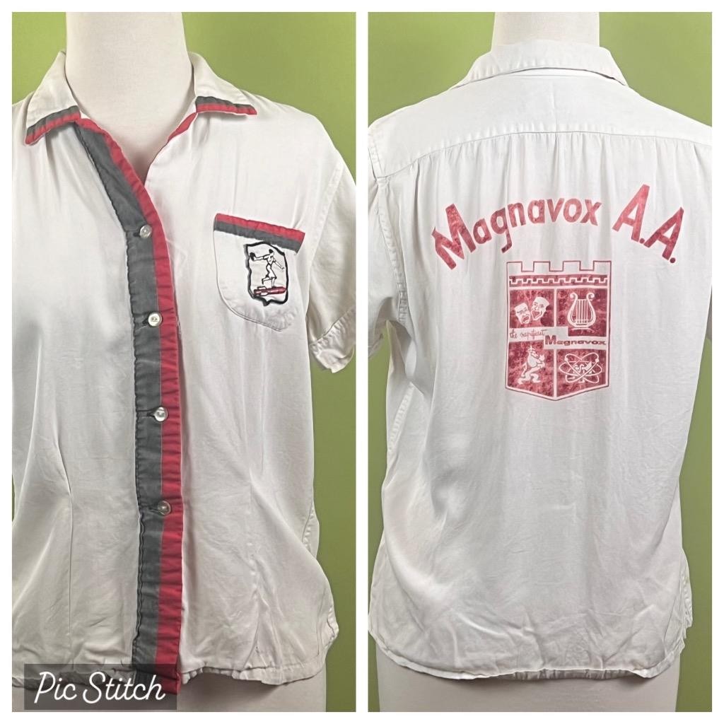 Vtg 60's Women's Bowling Shirt by Crown Prince sz 36 White