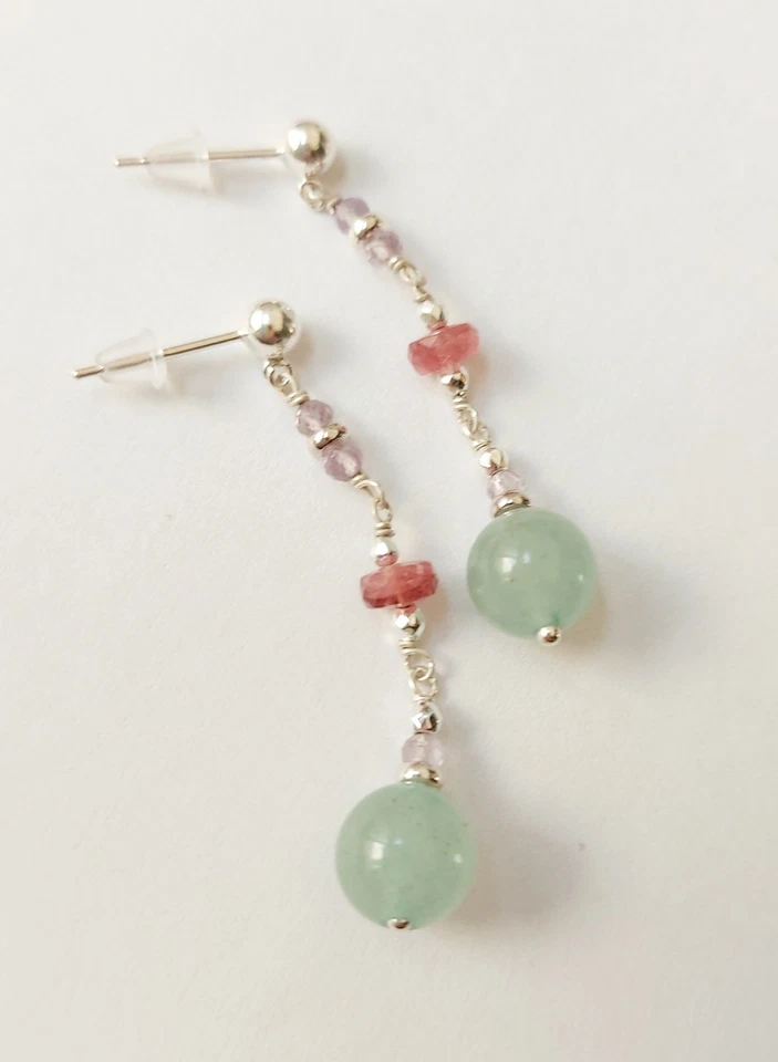 Orecchini pendenti in argento 925 con avventurina tormaline ametista ed ematite  - Immagine 3 di 4