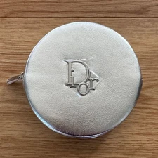 Dior Silver Round Metalic Coin Purse Cosmetic Pouch Toiletry Bag Holiday New
