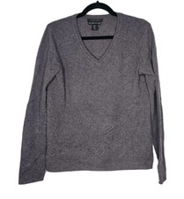 Tahari Pure Luxe 100 Cashmere Sweater Womens Med Purple V Neck Knit Pullover