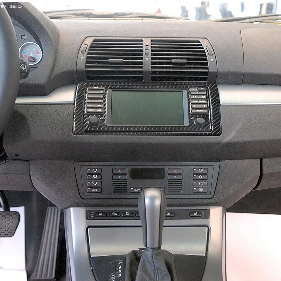 Cubierta de panel de navegación GPS para consola de fibra de carbono 2 piezas para BMW X5 E53 2000-06 Foto 3 de 4