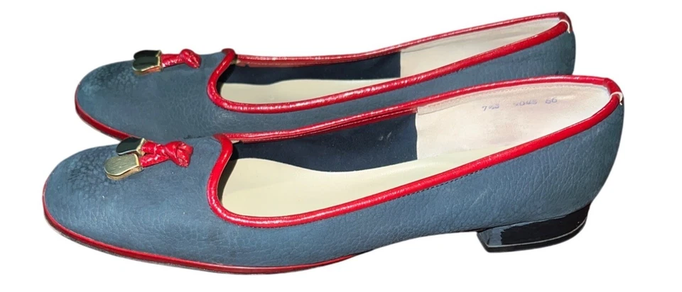 Mocasines Jack Rogers Vintage 7.5 Azul y Rojo Zapatos Sin Cordones Con Borla Dorada Costal Foto 2 de 4