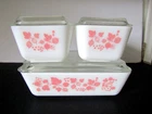 Vtg 50's Pyrex Pink Gooseberry 501 502 503 Refrigerator Dish Excellent FULL SET