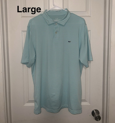 Vineyard Vines Performance Men s Polo Shirt L Blue/White Striped Short Sleeve