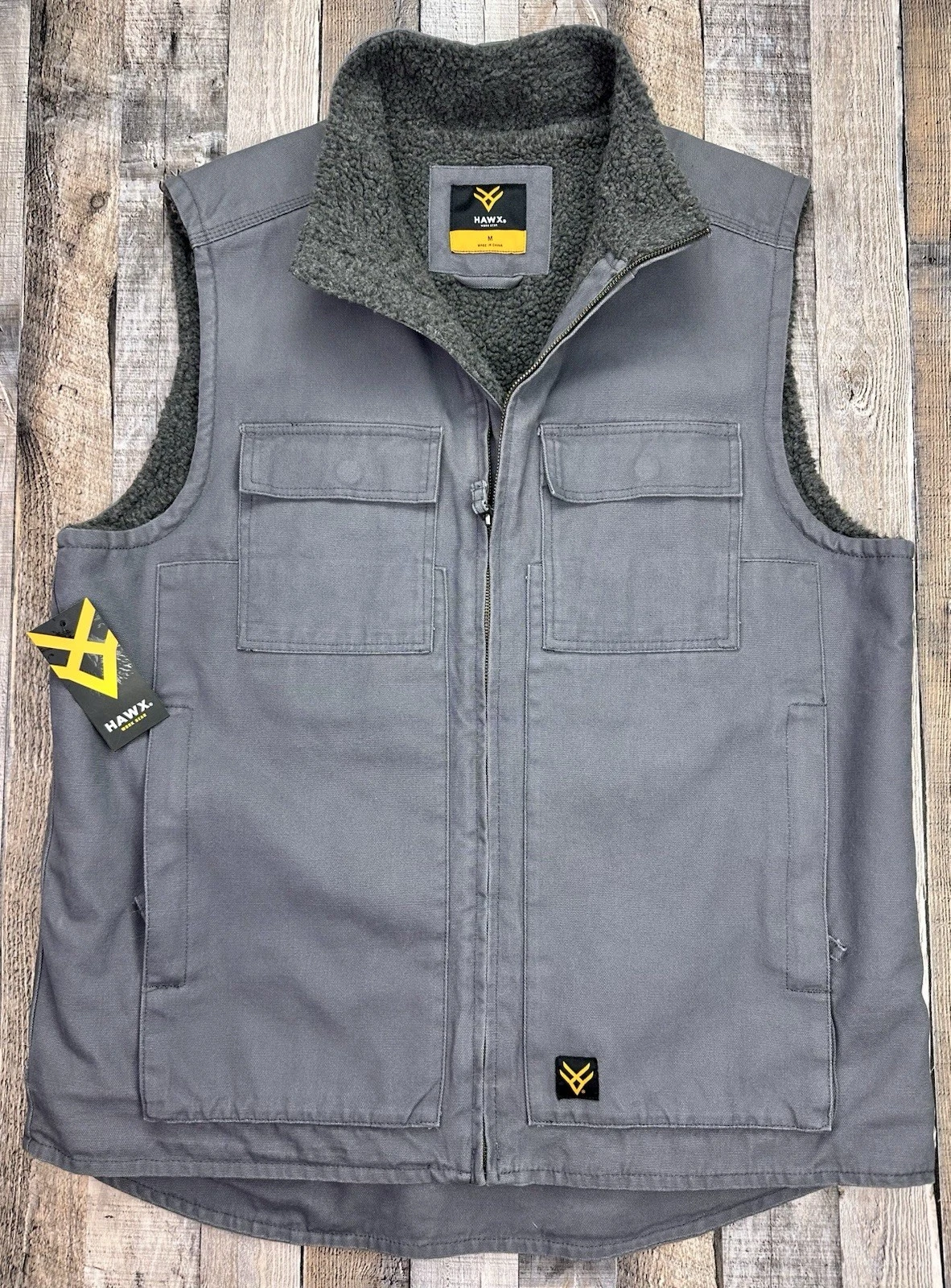 Hawx Work Gear Sherpa Lined Charcoal Vest Mens Medium Full Zip Workwear NWT