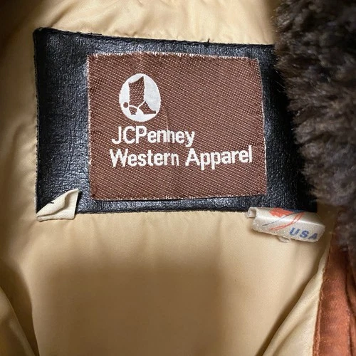 JCPenney Western Puffer Jacket Faux Fur Collar Rust Men size M Retro Bomber 70s image 2