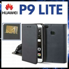 Funda IN Cartera Libro Para Huawei P9 Lite Cubierta Cuero Negro Abatible