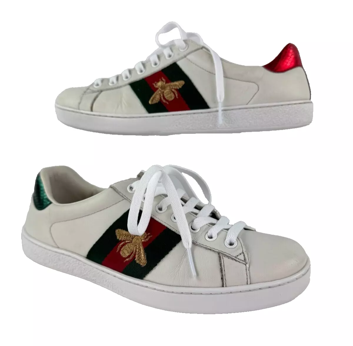 Chaussures baskets Gucci Auth hommes 7 US 6,5 UK 40,5 EU cuir blanc Ace Web or abeille