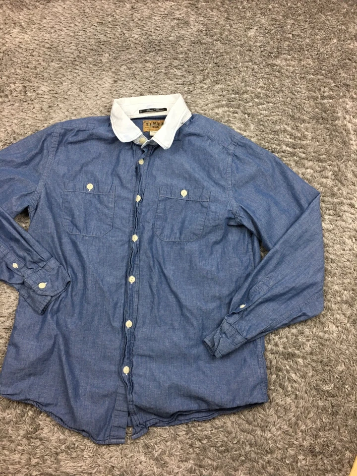 Camisa vaquera 21 con botones para hombre talla pequeña azul blanco cuello manga larga 21 Foto 2 de 4