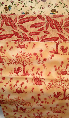 Fabric Red Rooster ''Feathers & Leaves'' 3 Pieces Feather/Rooster Leaves/Tree $3