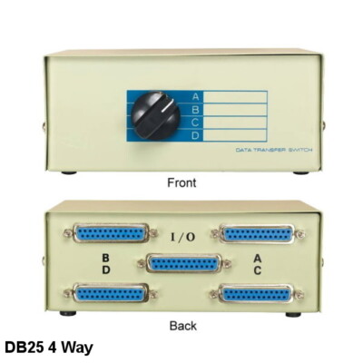 KNTK DB25 4 Way Data Transfer Switch Box Rotary Type PC Device Printer Scanner