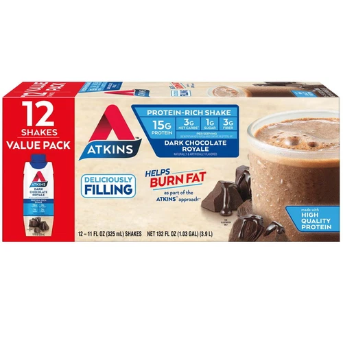 Atkins Dark Chocolate Royale Protein Shake, HProtein, Carb & Sugar LOW, Keto Fr - Picture 1 of 3