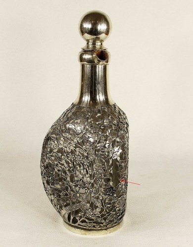 Antique Chinese Silver Over Glass Decanter Signed Yun Shun - Picture 5 of 11