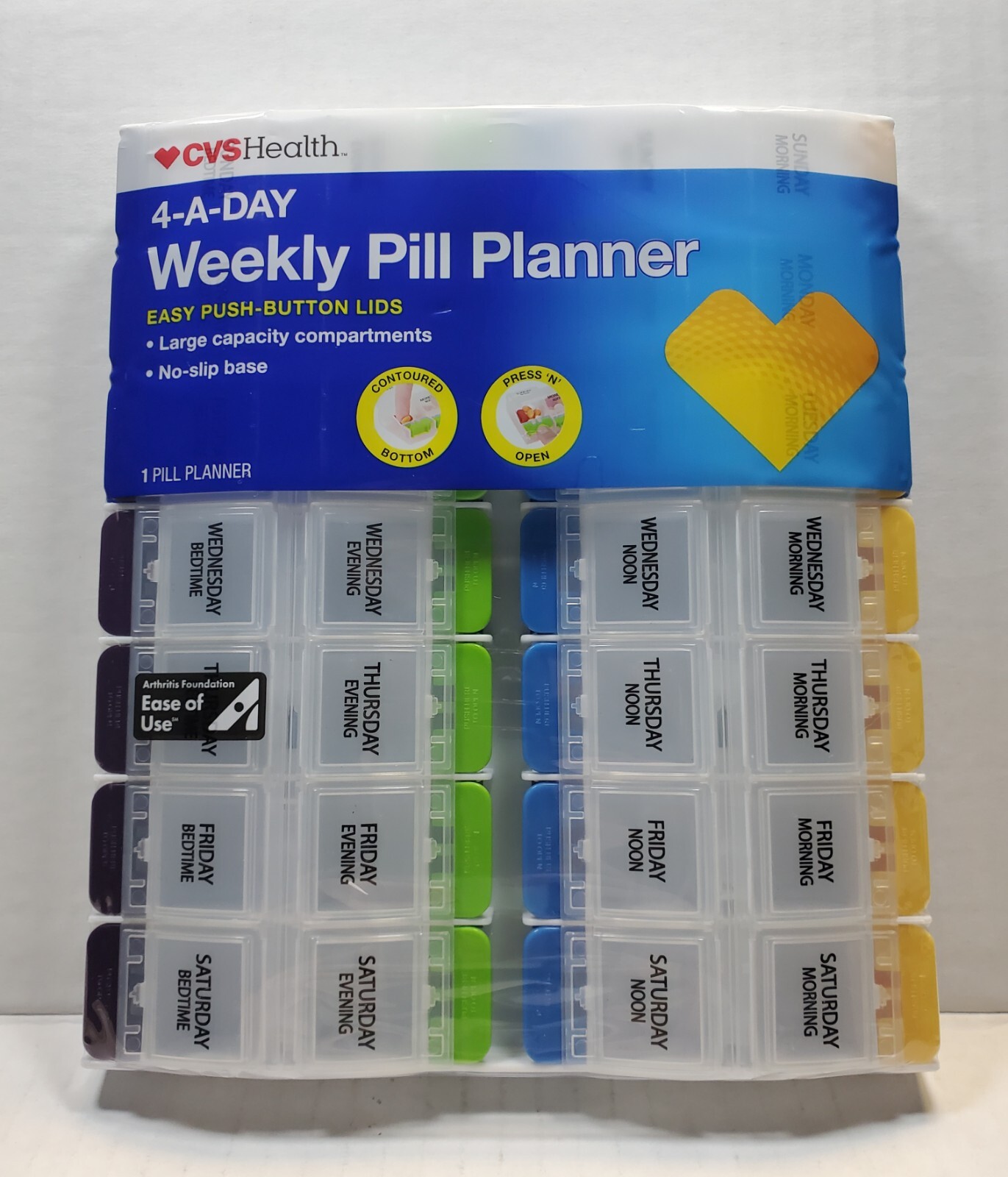 CVS Health 4 a Day Weekly Pill Medication Planner Dispenser Large ...