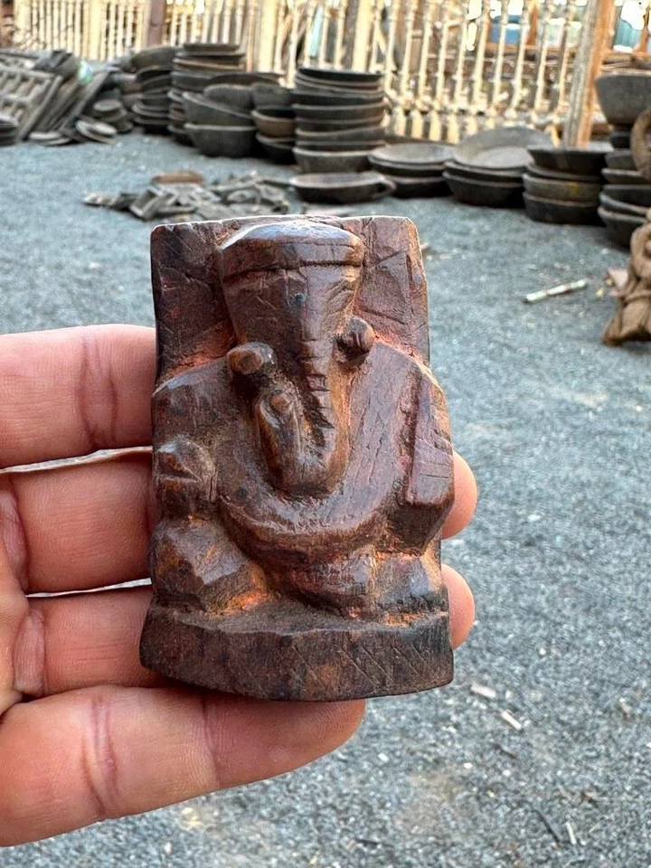 Antique 1750's Old Wooden Rare Hand Carved Hindu God Ganesha Sculpture - Image 2 of 4