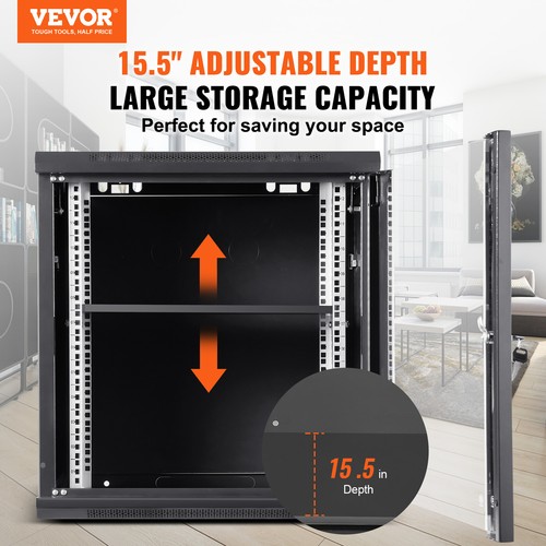 VEVOR 9U Wall Mount Network Server Rack Cabinet Enclosure 15.5'' Deep Door Lock - Picture 2 of 12