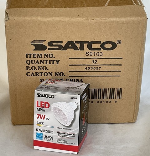 12 Satco S9103 LED 2700K MR16 Bulb 7W 50W 500 Lumens 12V GU5.3 Base Light Track