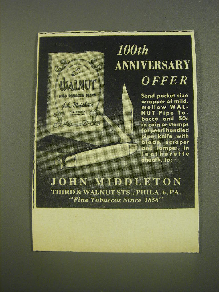 walnut pipe tobacco 1956 John Middleton Walnut Pipe Tobacco Ad
