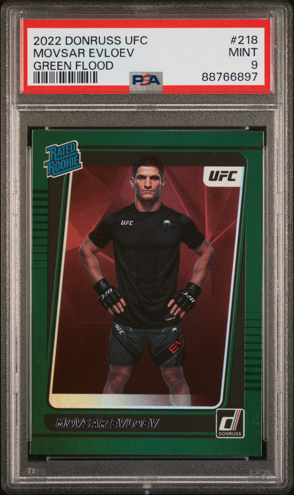 2022 Donruss UFC - Rated Rookie Movsar Evloev #218 Green Flood (RC) PSA 9
