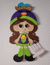 Birdie Girl Brown Hair Purple/Green. Scrapbook, Card Making Paper Piecing
