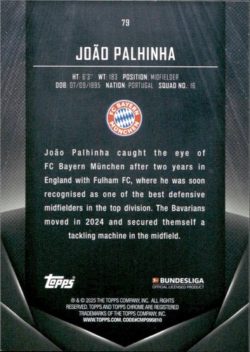 Joao Palhinha - 2024-25 Topps Midnight Bundesliga #79 - 第 2/2 張圖片