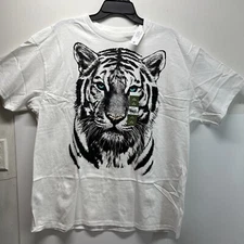 White Tiger T-Shirt Men's Size XL ODM White Short Sleeve Big Face Cotton NWT