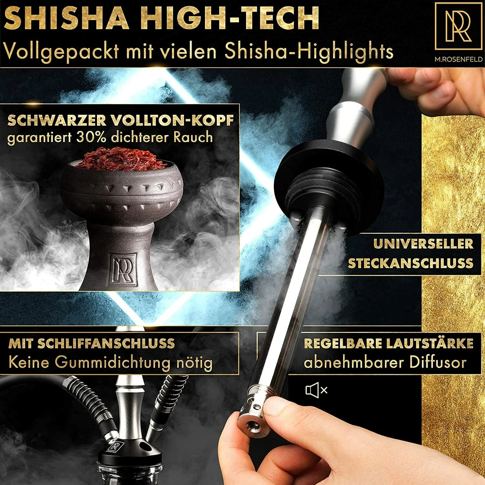 Shisha Set Komplett Edelstahl  75cm 2 Schläuche LED Licht Fernbedienung Gravur - Bild 4 von 4