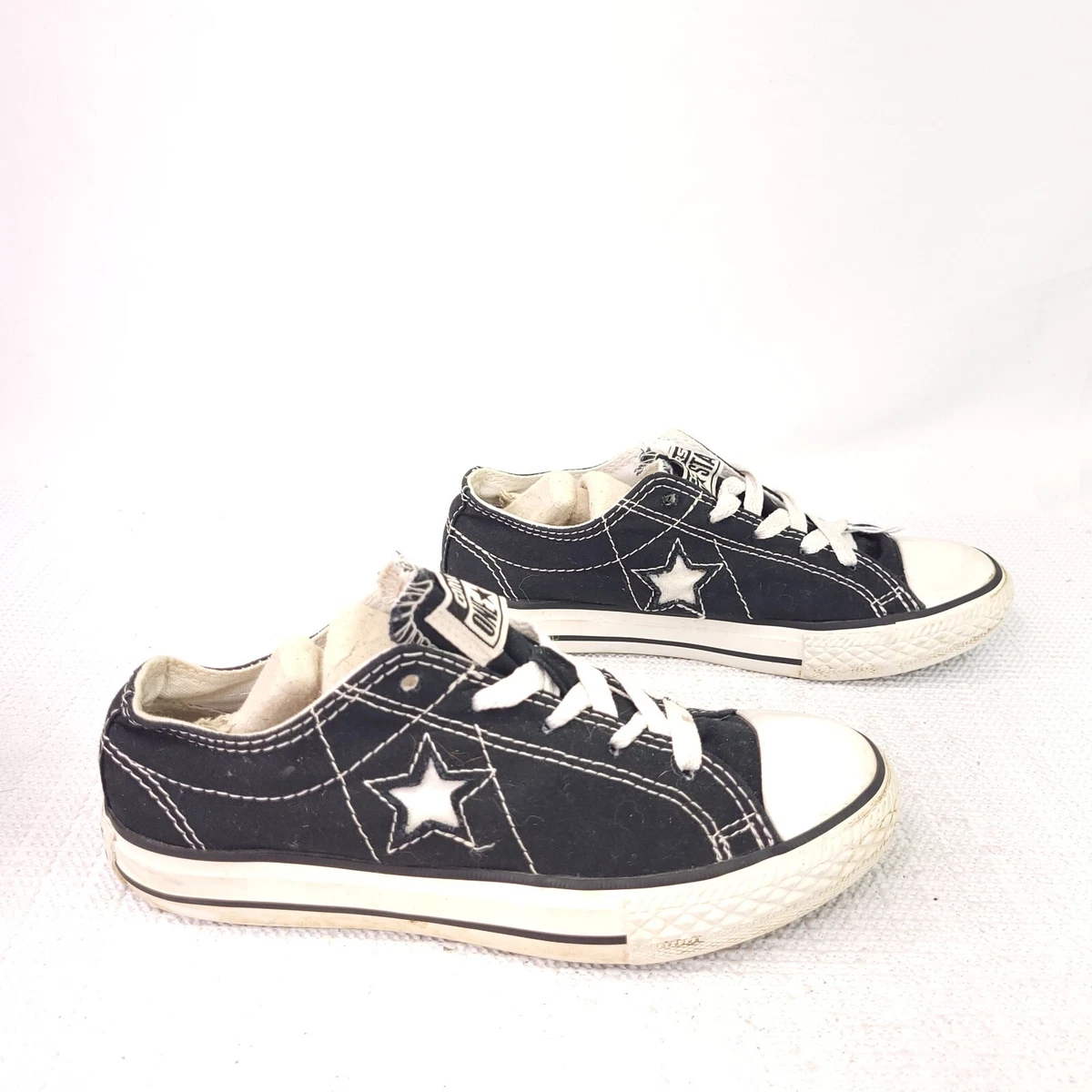 Converse One Star Low Top Sneakers Black White Girls Athletic Shoe Junior Size 1 eBay