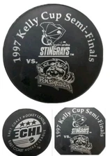 1997 FINALS SOUTH CAROLINA STINGRAYS VS PENSACOLA ICE PILOTS VINTAGE GAME PUCK 