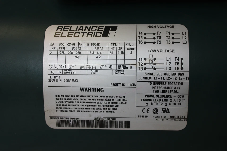 Reliance P56H7216G Electric Motor 2HP, 208-230/460V w/ 13Q05R56 Gear Reducer - Image 4 of 4