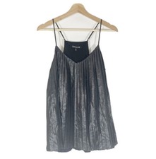 NWT Express Trapeze Cami Tank Top Glittering Metallic Pleated Gray Sz M