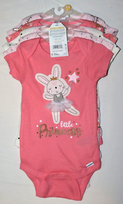 NWT Gerber 5pk Short Sleeve Girl's Bunny Little Princess Onesie 3-6 Months