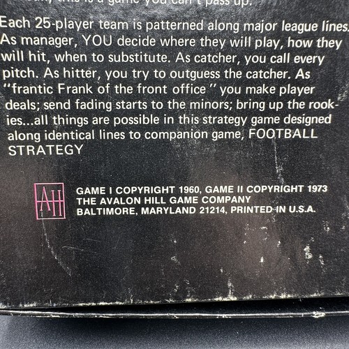 Baseball Strategy Board Game Avalon Hill 1973 Fantasy Baseball Vintage Strategy - Picture 8 of 10