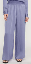 Everlane Satin Pull On Pant Womens Small Blue Wide Leg Full Length Elastic Waist