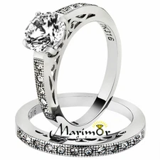 Stainless Steel 1.39 Ct Round Cut AAA Cz Wedding Band Ring Set Women's Size 5-10