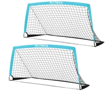 Portable Kids Soccer Goals Set of 2 Sky Blue Backyard 6x4 ft Soccer Nets